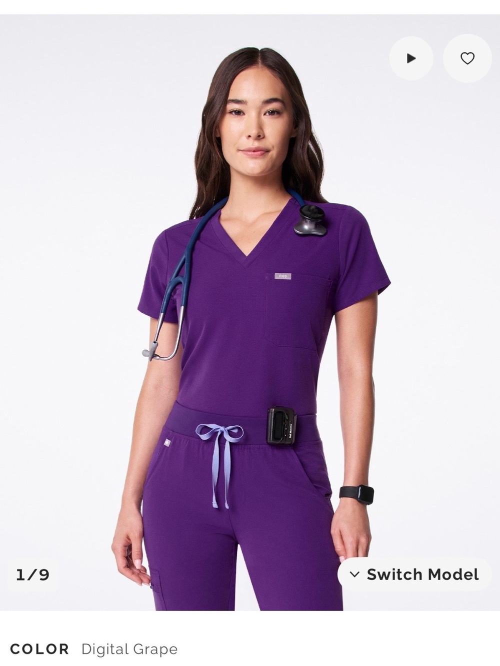 FIGS Catarina Scrub Top Digital Grape Purple XXS